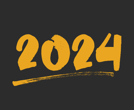 Happy New Year 2024 Abstract Orange Graphic Design Vector Logo Symbol Illustration With Black Backgroundのイラスト素材
