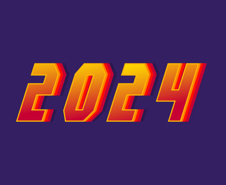 Happy New Year 2024 Abstract Orange And Yellow Graphic Design Vector Logo Symbol Illustration With...