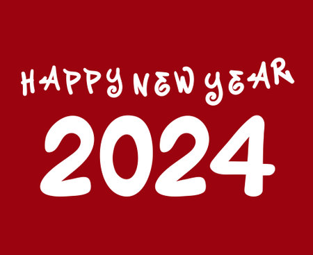 Happy New Year 2024 Abstract White Graphic Design Vector Logo Symbol Illustration With Red...