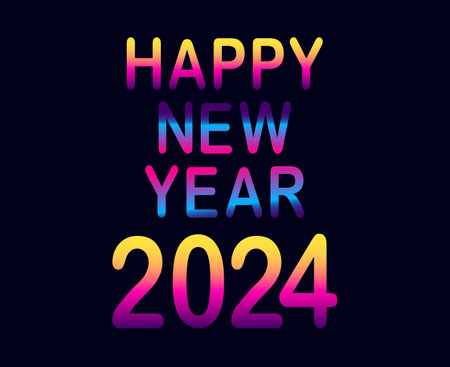 Happy New Year 2024 Abstract Multicolor Graphic Design Vector Logo Symbol Illustration With Black Backgroundのイラスト素材