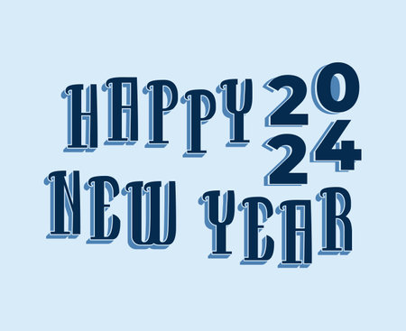Happy New Year 2024 Abstract Blue Graphic Design Vector Logo Symbol Illustration With Cyan Backgroundのイラスト素材