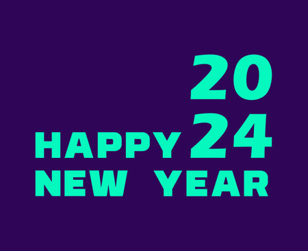 Happy New Year 2024 Abstract Cyan Graphic Design Vector Logo Symbol Illustration With Purple...