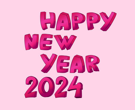 Happy New Year 2024 Abstract Pink Graphic Design Vector Logo Symbol Illustrationのイラスト素材