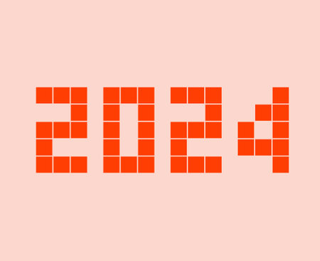 Happy New Year 2024 Abstract Orange Graphic Design Vector Logo Symbol Illustrationのイラスト素材