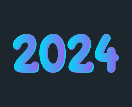 2024 Happy New Year Abstract Cyan Graphic Design Vector Logo Symbol Illustration With Black Backgroundのイラスト素材