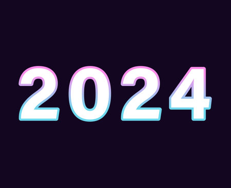 Happy New Year 2024 Abstract Graphic Design Vector Logo Symbol Illustration With Black Backgroundのイラスト素材