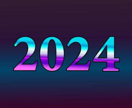 Happy New Year 2024 Abstract Cyan And Purple Graphic Design Vector Logo Symbol Illustration With Blue Backgroundのイラスト素材
