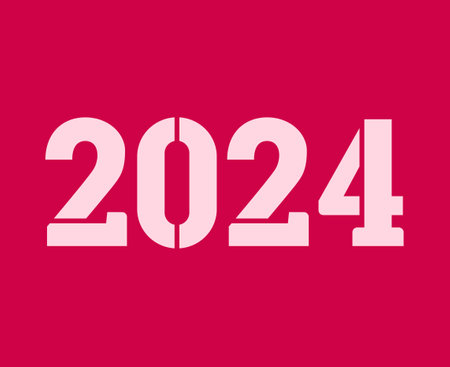 Happy New Year 2024 Abstract White Graphic Design Vector Logo Symbol Illustration With Pink Backgroundのイラスト素材