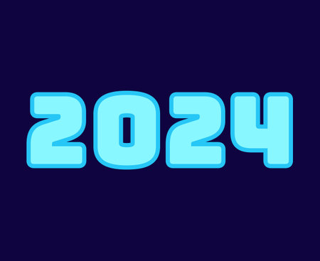 Happy New Year 2024 Abstract Cyan Graphic Design Vector Logo Symbol Illustration With Blue Backgroundのイラスト素材