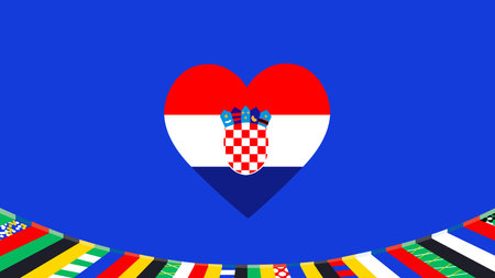 Croatia Flag Heart European Nations 2024 Teams Countries European Germany Football Symbol Logo Design Vector Illustrationのイラスト素材
