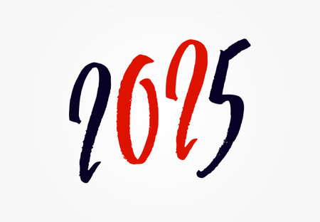 Happy New Year 2025 Typography Drawing Design Blue And Red Abstract Vector Illustrationのイラスト素材