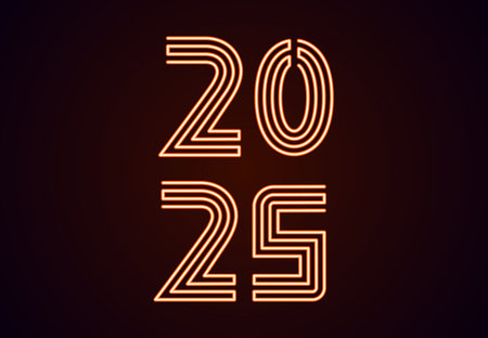 Happy New Year 2025 Neon Orange Design Abstract Vector Illustrationのイラスト素材