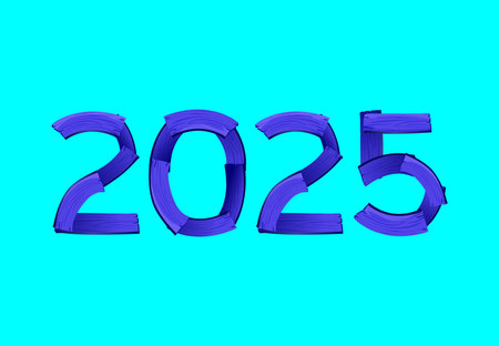 2025 Happy New Year Wood Typography Design Purple Abstract Vector Illustration With Cyan Background
