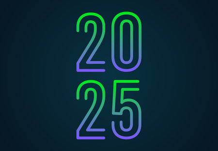 2025 Happy New Year Design Green Gradient Glitter Abstract Vector Illustrationのイラスト素材