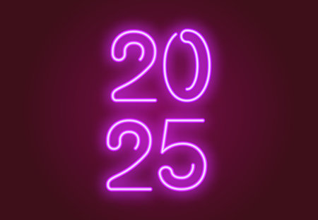 2025 Happy New Year Neon Purple Design Abstract Vector Illustration