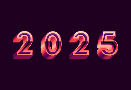 2025 Happy New Year Purple 3D Realistic Decoration Design Abstract  Symbol Vector Illustration
