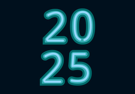 2025 Happy New Year 3D Realistic Blue Design Abstract  Symbol Vector Illustration