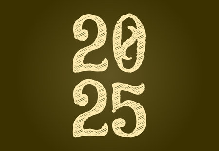 Happy New Year 2025 Design Scribble Typography Brown Abstract  Symbol Vector Illustrationのイラスト素材