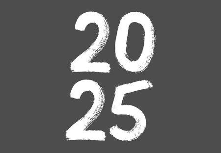 Happy New Year 2025 Scribble Drawing White Design Abstract Vector Illustration With Gray Backgroundのイラスト素材
