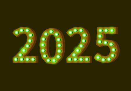 2025 Happy New Year Design Yellow Festive Realistic Decoration Abstract Vector Illustrationのイラスト素材