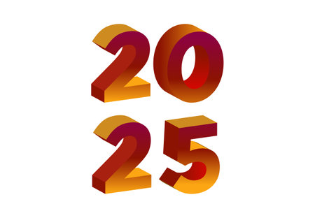 Happy New Year 2025 3D Realistic Orange Design Abstract  Symbol Vector Illustrationのイラスト素材