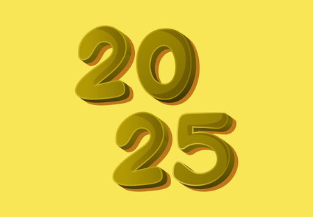 Happy New Year 2025 3D Realistic Decoration Yellow Abstract Design  Symbol Vector Illustration