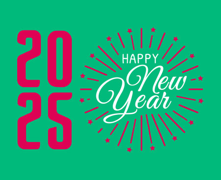 Happy New Year 2025 Design Festive Green And Pink Abstract Illustration Vector