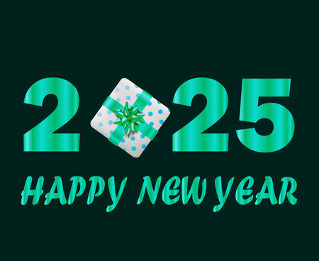 Happy New Year 2025 Design Green Cyan Festive Abstract Illustration