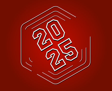 Happy New Year 2025 Holiday Design Red And White Modern Line Style Isolated Abstract Vector...