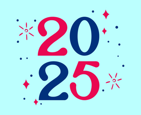 2025 Happy New Year Holiday Abstract Pink and Blue Festive Elegant Isolated Design Vector Illustrationのイラスト素材