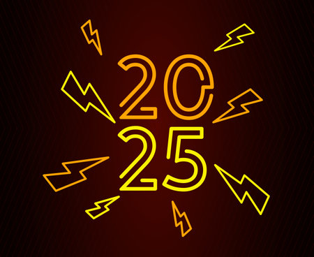 2025 Happy New Year Holiday Orange And Yellow Isolated Festive Celebration Design Abstract Vector...