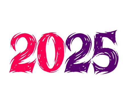 2025 Happy New Year Purple And Pink Chalk Scribble Design Abstract Elegant Vector Illustrationのイラスト素材
