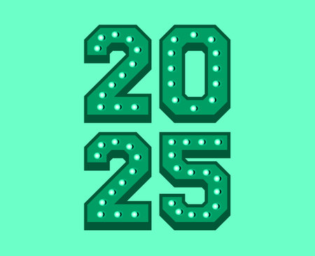 2025 Happy New Year Green 3D Festive Design Abstract Elegant Vector Illustrationのイラスト素材