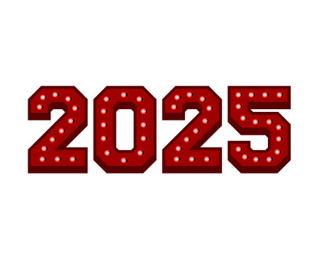 2025 Happy New Year Red 3D Festive Design Abstract Elegant Vector Illustrationのイラスト素材