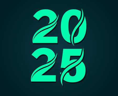 2025 Happy New Year Abstract Cyan Number Design Vector Symbol Illustrationのイラスト素材