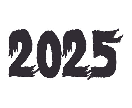 2025 Happy New Year Holiday Design Gray Hand Drawing Elegant Abstract Vector Illustrationのイラスト素材
