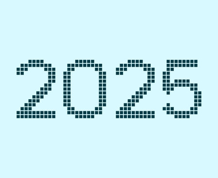 Happy New Year 2025 Abstract Blue Pixel Typography Design Vector Illustrationのイラスト素材
