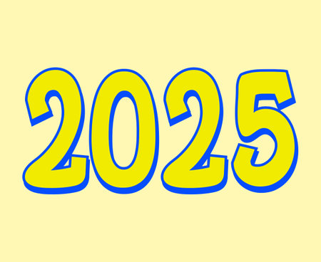 2025 Happy New Year Abstract Yellow And Blue Typography Numbers Design Vector Illustrationのイラスト素材