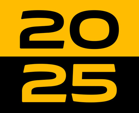 2025 Happy New Year Abstract Yellow And Black Typography Numbers Design Vector Illustrationのイラスト素材