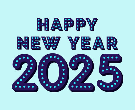 Happy New Year 2025 Typography Festive Blue Design Abstract Vector Illustrationのイラスト素材