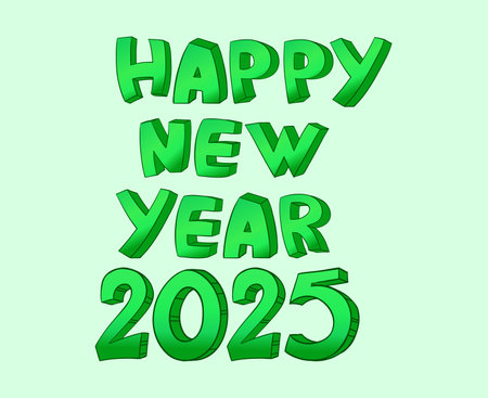 Happy New Year 2025 Design Typography Green 3D Creative Abstract Vector Illustration