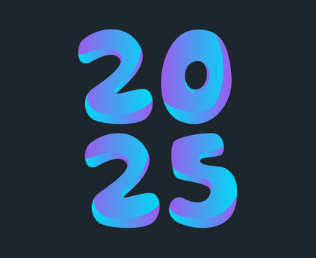 Happy New Year 2025 Design Element Blue Cyan 3D Realistic Creative Abstract Vector Illustrationのイラスト素材