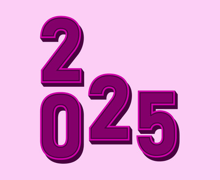 Happy New Year 2025 Design Element Purple 3D Realistic Creative Abstract Vector Illustration