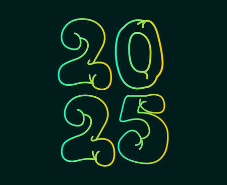 Happy New Year 2025 Design Element Green Line Style Creative Abstract Vector Illustrationのイラスト素材
