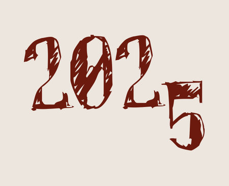 Happy New Year 2025 Design Element Scribble Brown Creative Abstract Vector Illustration