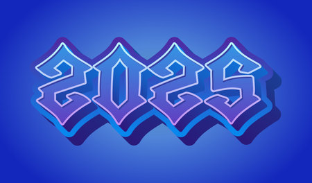 2025 Happy New Year 3D Realistic Blue Text Effect Design Abstract Vector Illustrationのイラスト素材