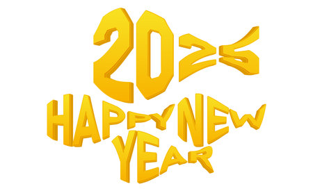 Happy New Year 2025 3D Realistic Yellow Text Effect Typography Design Abstract Vector Illustrationのイラスト素材
