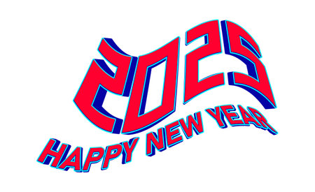 Happy New Year 2025 3D Realistic Blue And Red Text Effect Typography Design Abstract Vector...