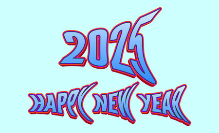 2025 Happy New Year 3D Realistic Blue And Pink Text Effect Typography Design Abstract Vector...