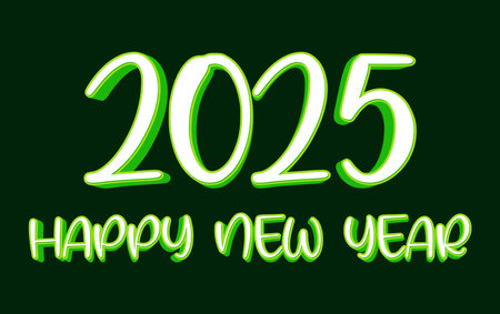Happy New Year 2025 Green 3D Realistic Text Effect Typography Design Abstract Vector Illustration